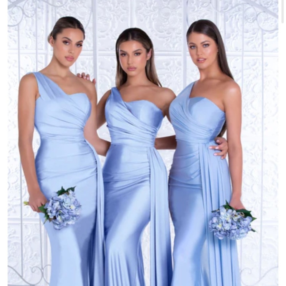 Portia and Scarlett Light Blue Satin One-Shoulder Maxi Dress